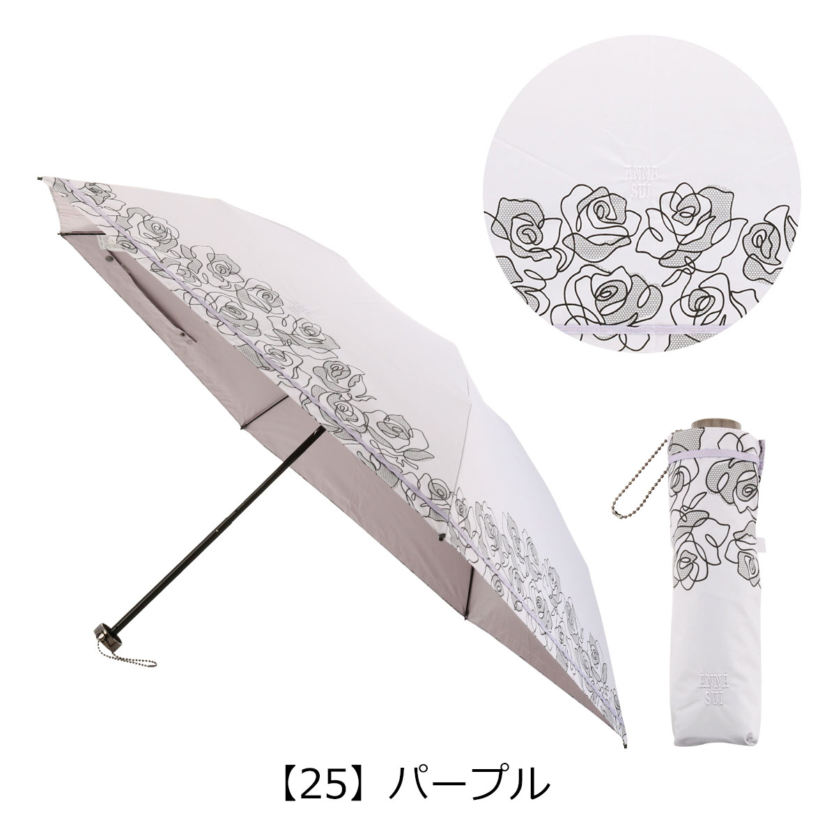 アナスイ 折りたたみ傘 雨傘 日傘 線描きタッチローズ柄 1AS27019 