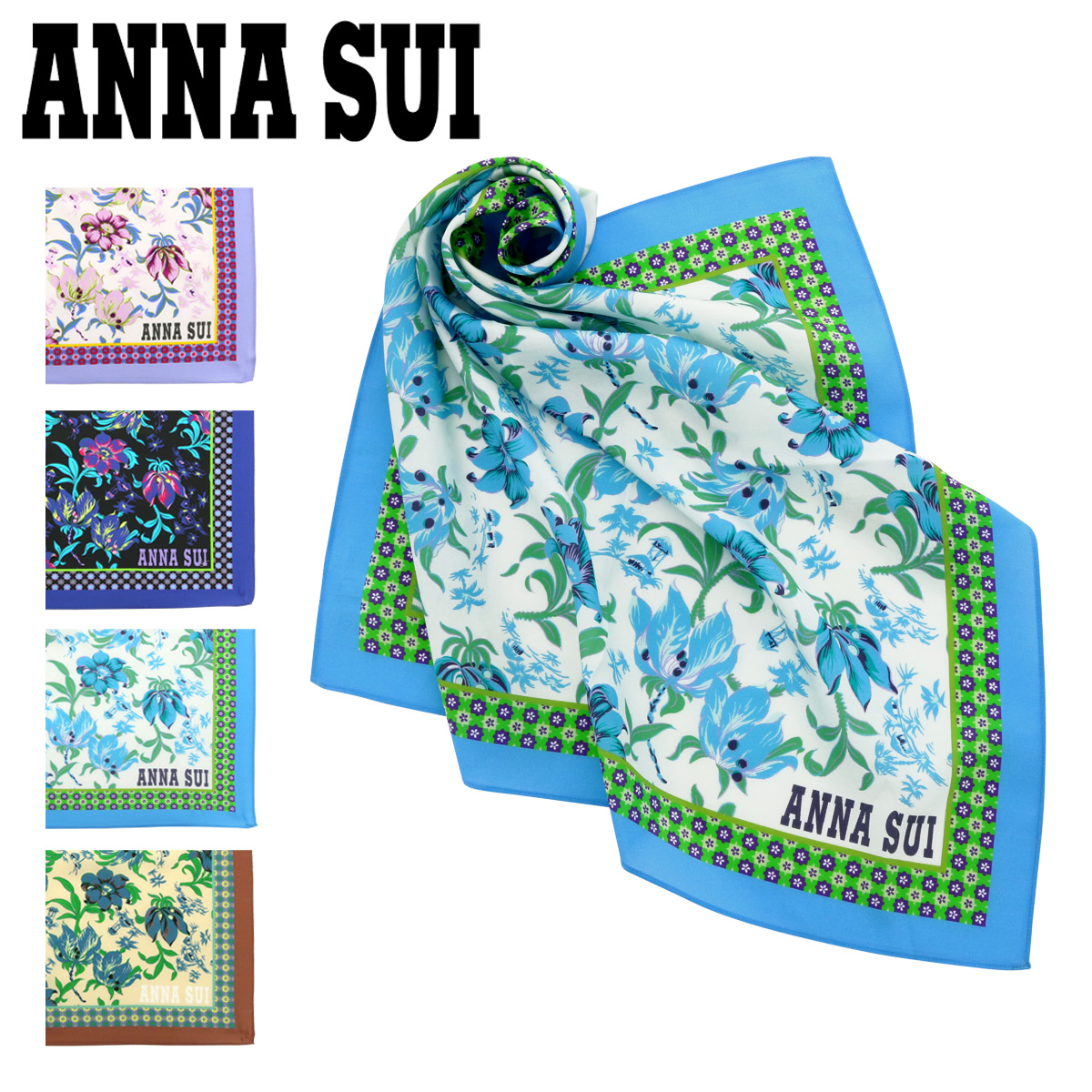 アナスイ スカーフ コットンシルクプリントスカーフ レディース2AS 50022-01 ANNA SUI シルク混 バンダナ 花柄 洗濯可能 アナ スイ