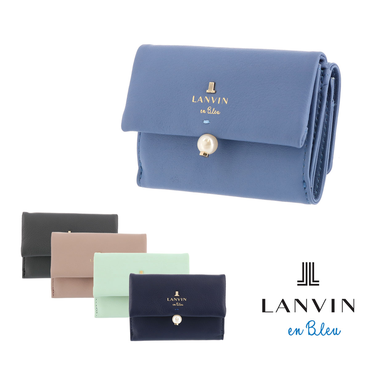LANVIN en Bleu 三つ折り財布 シャペル ピンク ランバンオンブルー 三つ折り財布 パール ウォレット ブランド