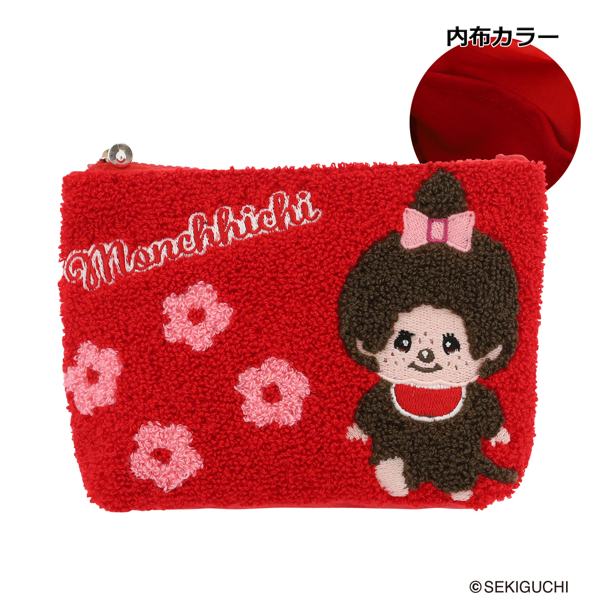 モンチッチ サガラ刺繍 ビッグフェイスポーチ レディースMonchhichi
