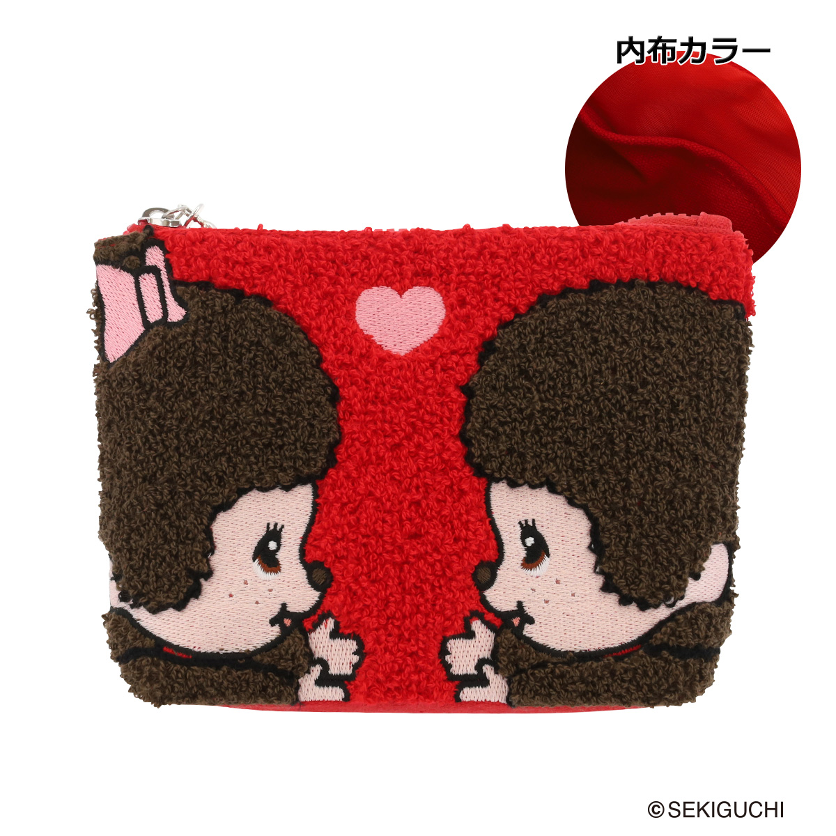 モンチッチ ポーチ サガラ刺繍 ビッグフェイスポーチ レディース
