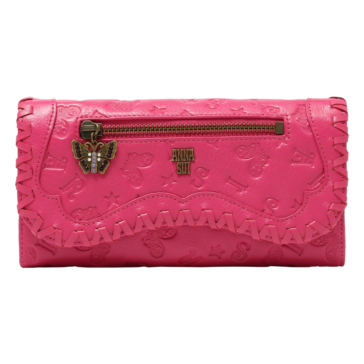 アナスイ 長財布 かぶせ 本革 レディース ベロニカ 316530 ANNASUI 牛革 レザー 蝶 エンボス