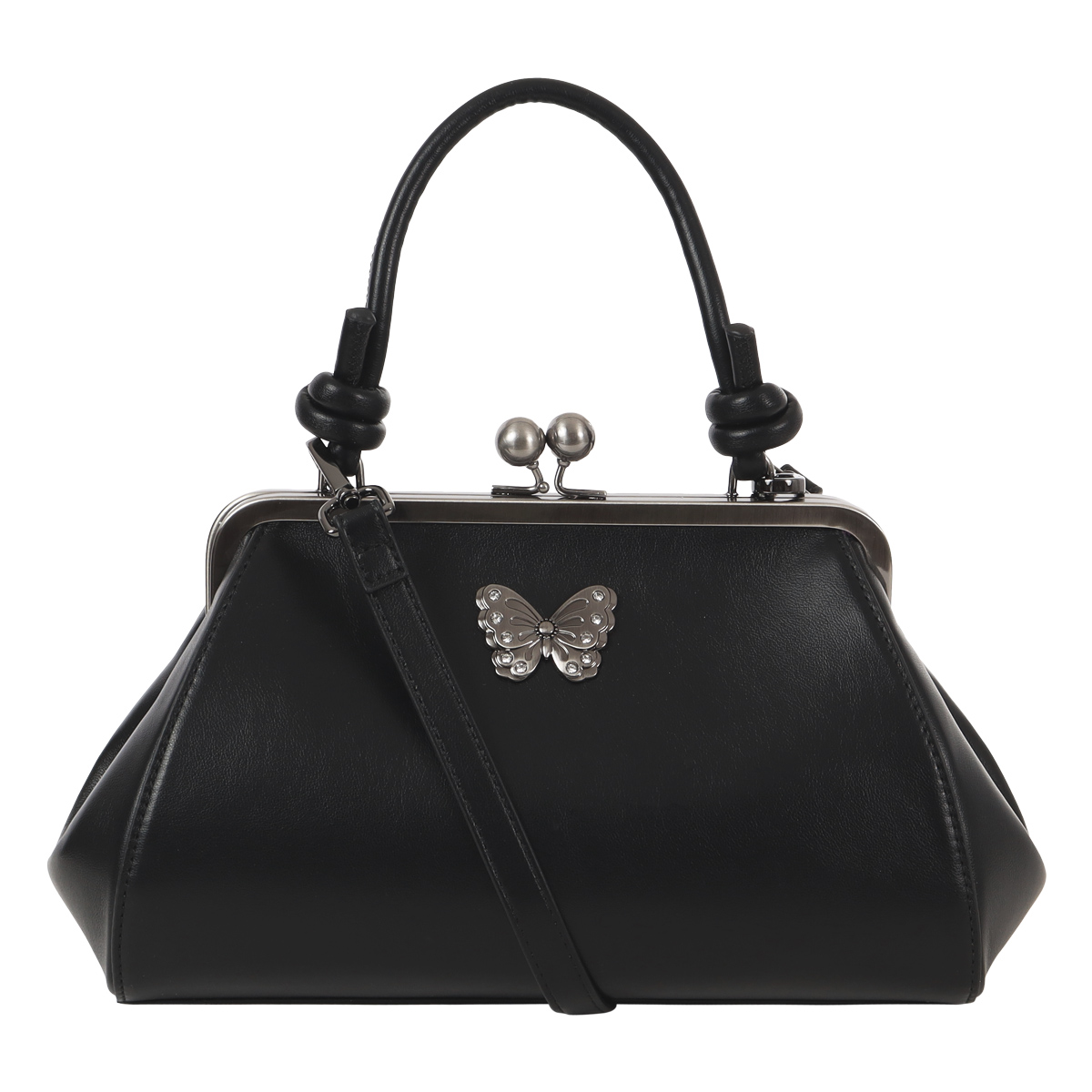 美品　ANNA SUI アナスイ　ハンドバッグ　ブラック　レザー　鍵チャーム付き ANNA SUI ブラックハンドバッグ レザー バッグチャーム付