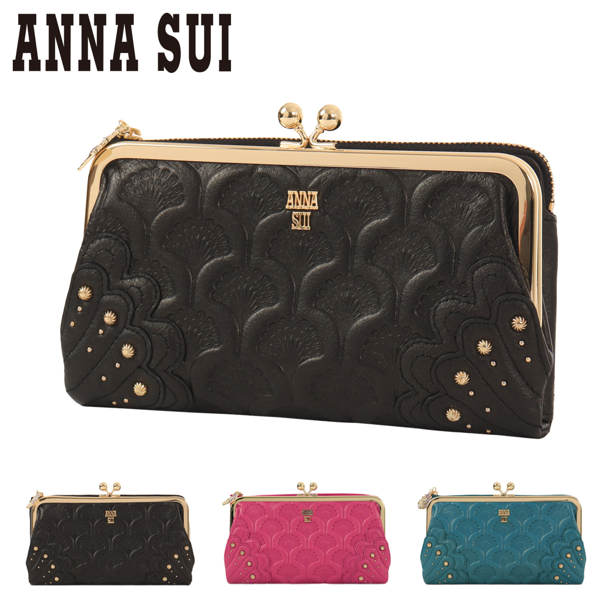 未使用 ANNA SUI アナスイ スパーキー がま口 ブラック エナメル
