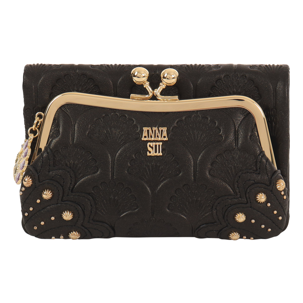 ANNA SUI アナスイ 二つ折り財布 がま口 ピーコック 本革