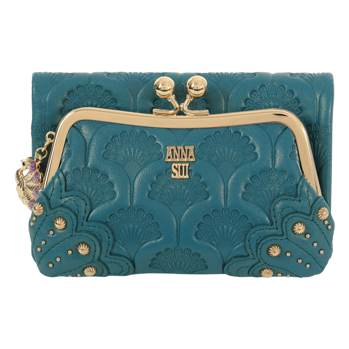 ANNA SUI アナスイ 二つ折り財布 がま口 ピーコック 本革