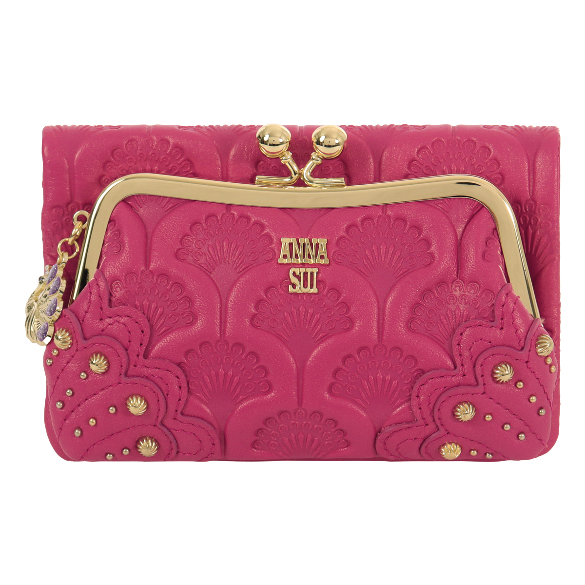ANNA SUI アナスイ 二つ折り財布 がま口 ピーコック 本革