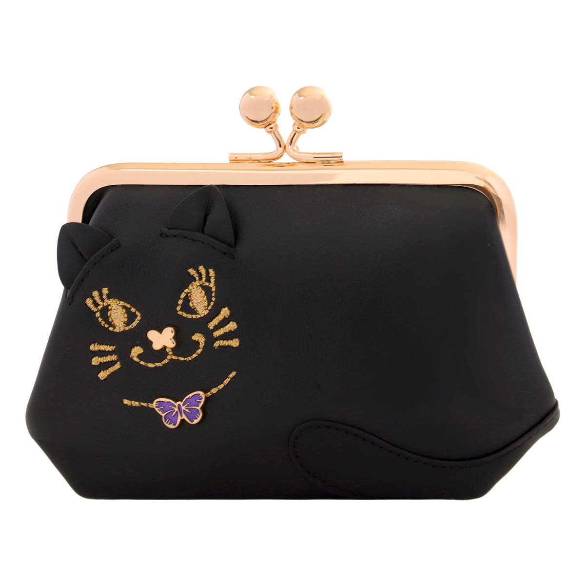 【未使用級】 アナスイ がま口 キャット スター 折財布 チャーム付き ANNA SUI（アナスイ） 長財布 二つ折り 本革 猫 がま口 プレイング