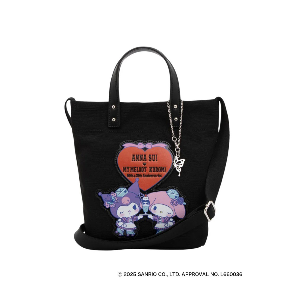 未使用級✨ANNA SUI アナスイ サンリオコラボ 総柄ショルダーバッグ 黒紫 アナスイ ANNA SUI ANNA SUI × MY MELODY & KUROMI ショルダーバッグ