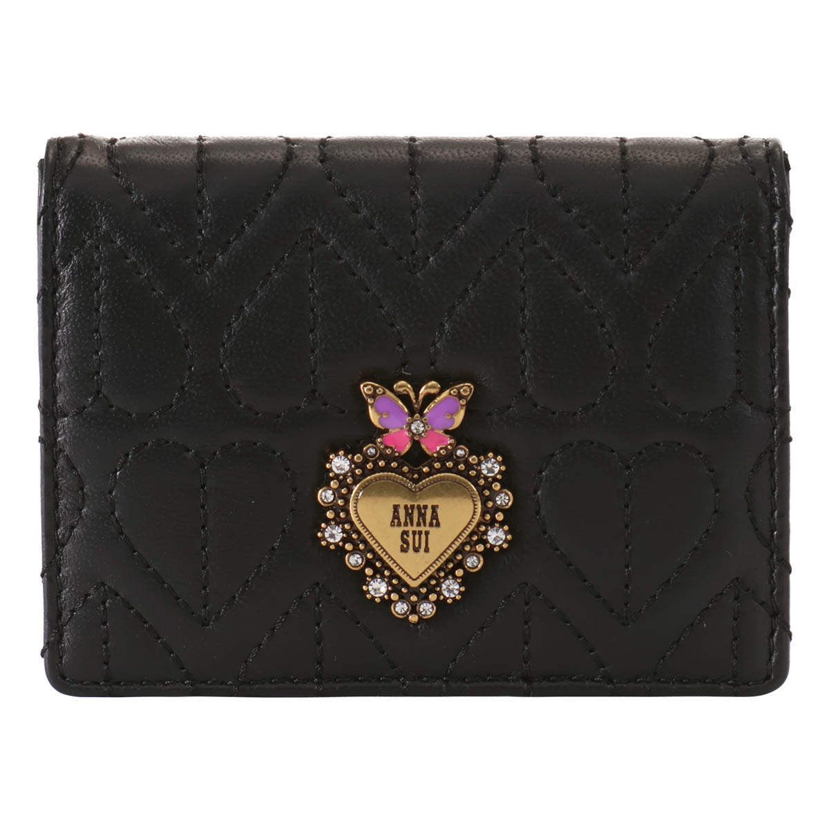 アナスイANNASUI 財布カードケース　ポーチ　リボン　スタッズ　本革　レザー ANNA SUI（アナスイ） ミニ財布 小銭入れ カードケース BOX型 本革