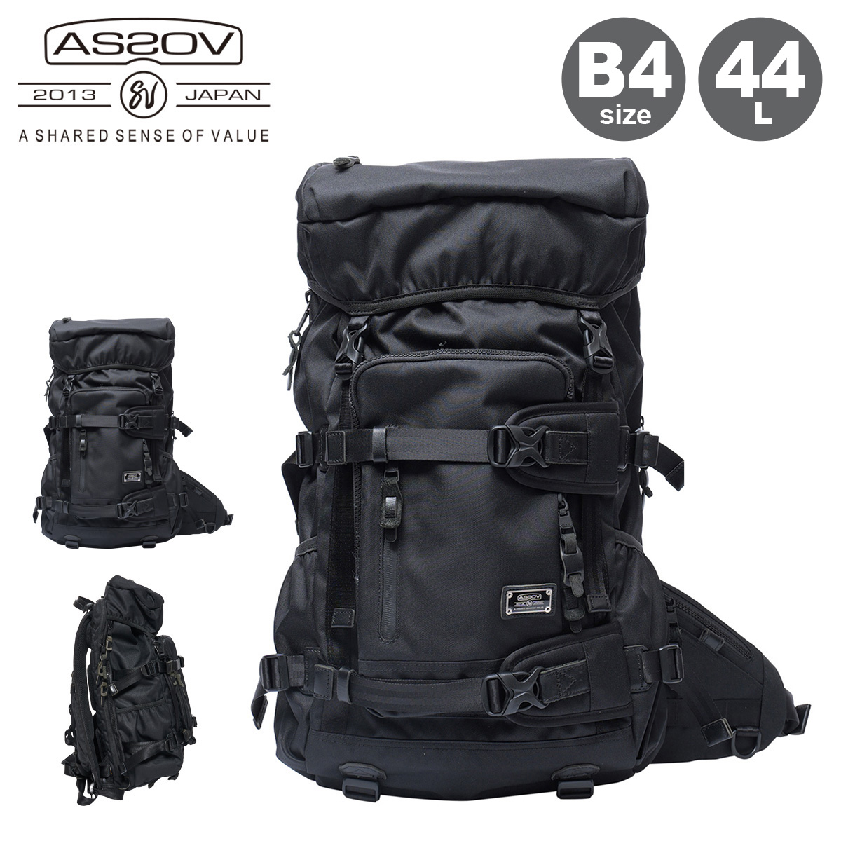 AS2OV アッソブ バックパック 061400 大容量 リュック ブラック AS2OV（アッソブ） リュック 44L B4 バックパック コーデュラドビー