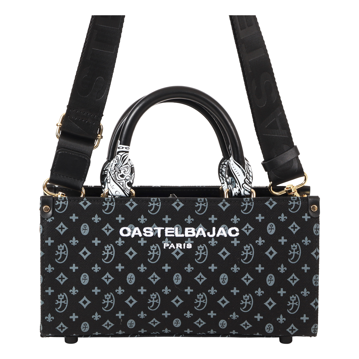 未使用に近い カステルバジャック ハンドバッグ ロゴ 総柄 手持ち ブラック CASTELBAJAC（カステルバジャック） トートバッグ ショルダーバッグ