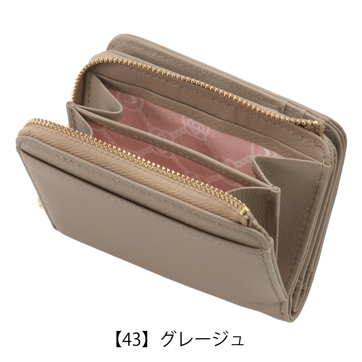 クレイサス 二つ折り財布 L字ファスナー 本革 ワッフル レディース 190324 CLATHAS 牛革 レザー 軽量 エンボス 型押し 花 カメリア CLATHAS（クレイサス） 二つ折り財布 L字ファスナー 本革 ワッフル