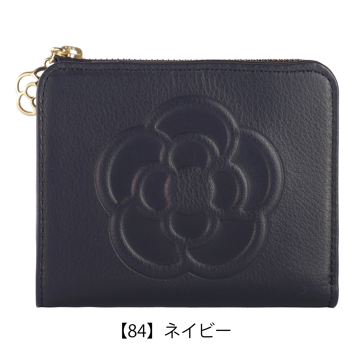 クレイサス 二つ折り財布 L字ファスナー 本革 ワッフル レディース 190324 CLATHAS 牛革 レザー 軽量 エンボス 型押し 花 カメリア CLATHAS（クレイサス） 二つ折り財布 L字ファスナー 本革 ワッフル
