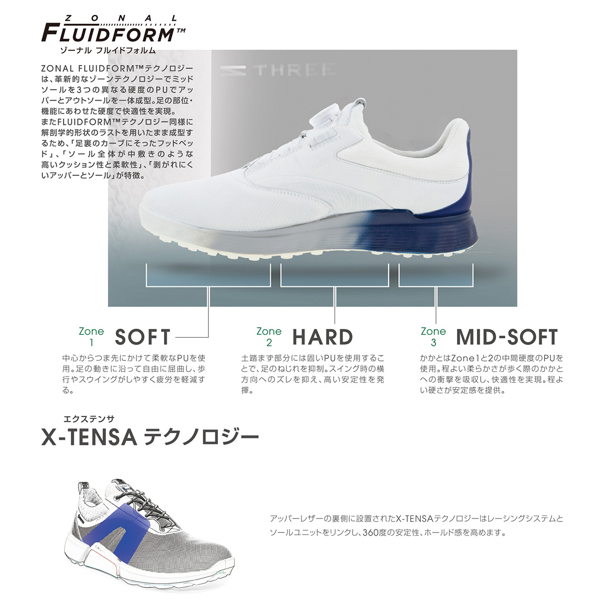 ecco（エコー） ゴルフ シューズ エススリー ボア スパイクレス 男性用