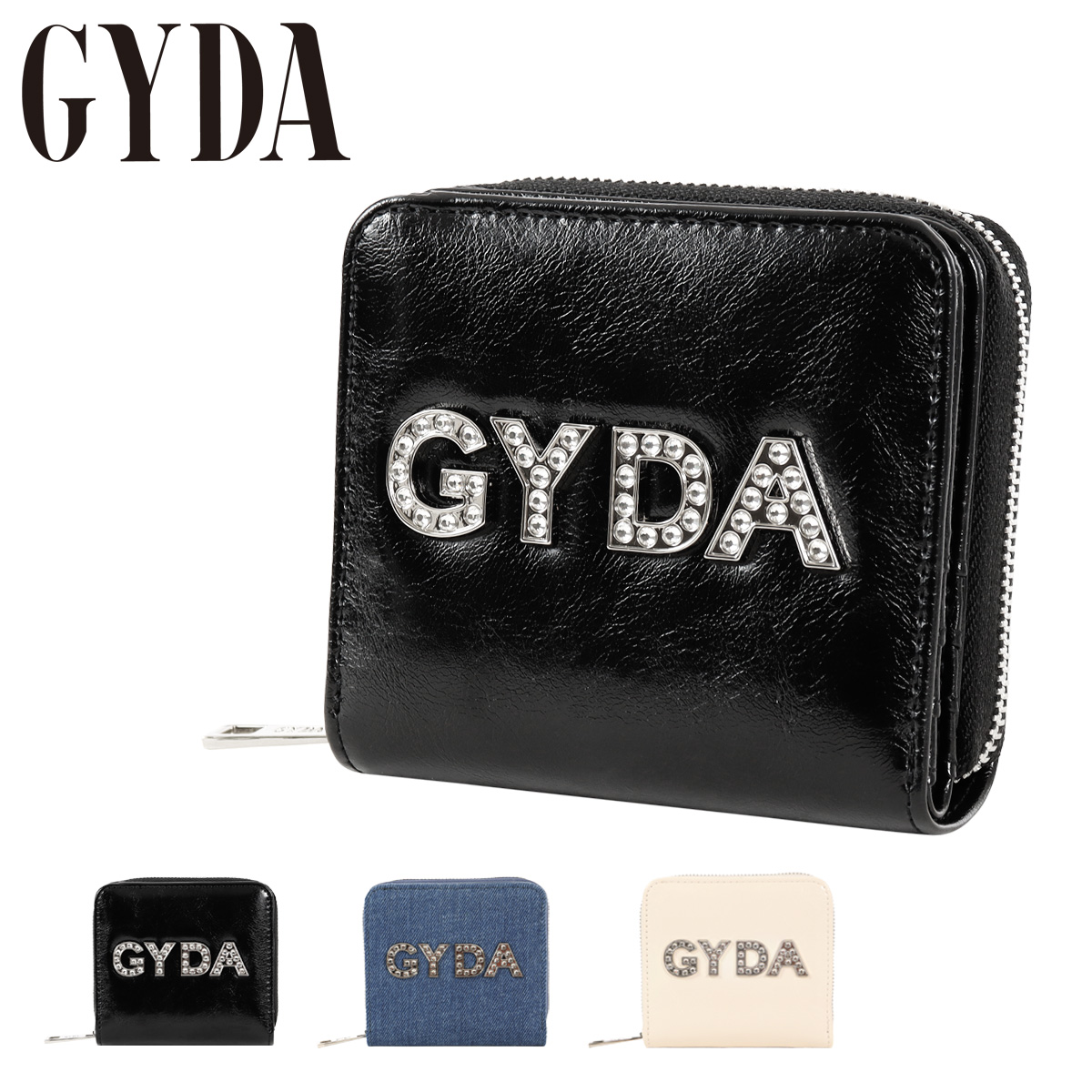 デニム ロゴ 二つ折り財布 GYDA 二つ折り財布 レディース ラインストーンロゴ GY-W291