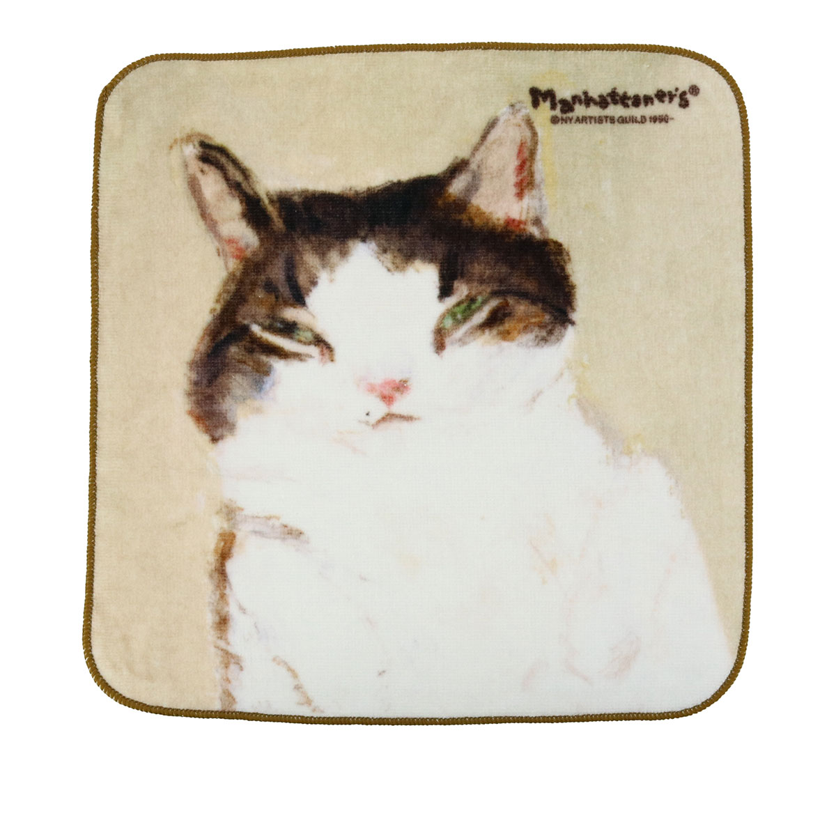 【新品☆未使用】マンハッタナーズ タオル　ハンカチ　 「ミケちゃんと藍染刺し子」 Manhattaner's タオルハンカチ | ミケちゃんと藍染刺し子 - 猫雑貨・猫