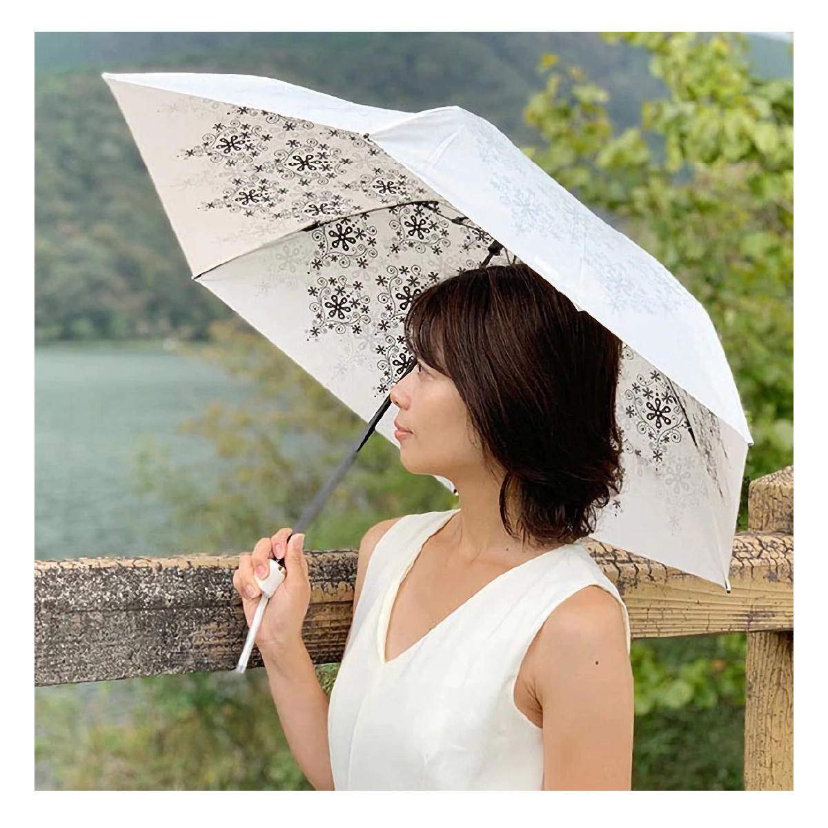 折りたたみ傘 日傘 完全遮光 晴雨兼用 レディース UVカット 白 ホワイト 軽量 3974 日本製 折り畳み傘 プレミアムホワイト UVION  ユビオン 通販