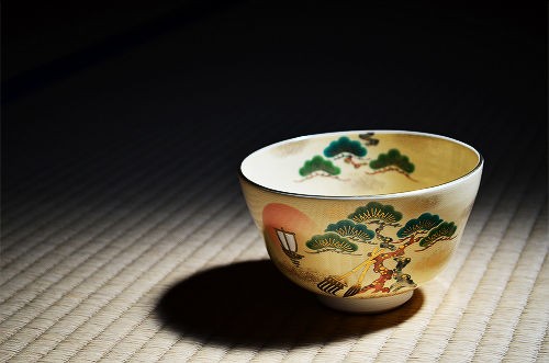 茶碗 茶道具 加藤 松香 作 黄地 四海波静 : 茶道具専門店 (有)菊池商店