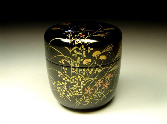 茶道具】螺鈿入り 秋草蒔絵 中棗 亮斎作 共箱 茶道具 新品