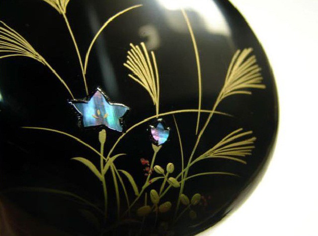茶道具】螺鈿入り 秋草蒔絵 中棗 亮斎作 共箱 茶道具 新品