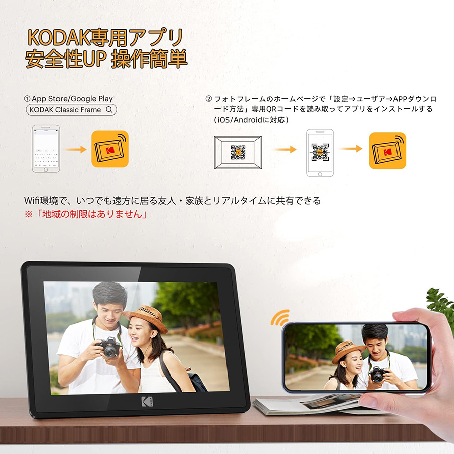 KODAK デジタルフォトフレーム 10インチ HD画面 16GB内蔵 写真/動画/音楽再生 遠隔転送 RCF-106H ホワイト
