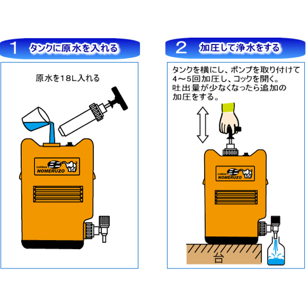 非常用 約17L ポリタンク型浄水器 コッくん飲めるゾウミニ オレンジ