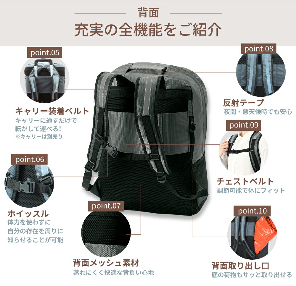 PEACEUP（ピースアップ） 防災リュック 特大 大容量47L キャリー対応