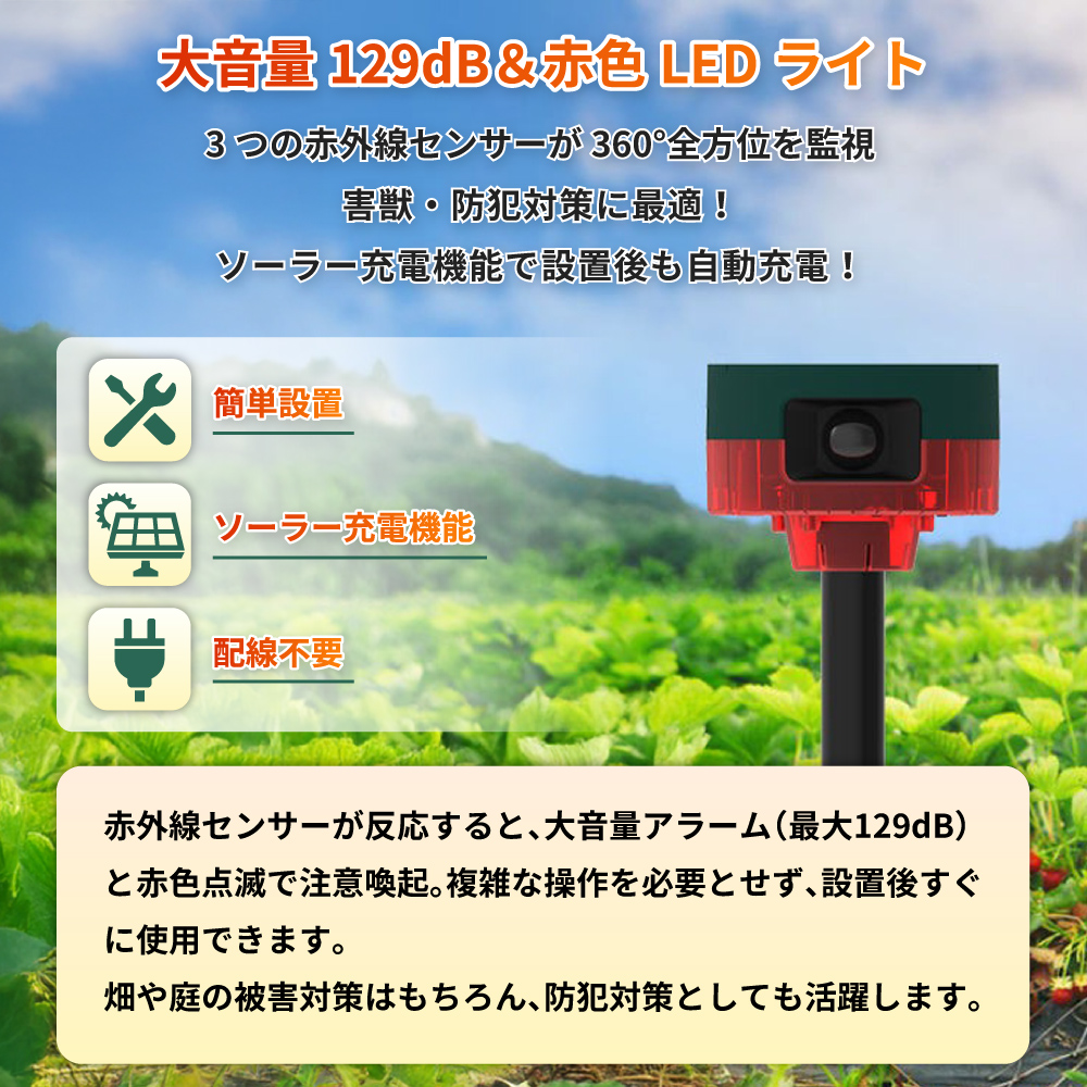 EVERSAFE 防犯アラーム ソーラー赤外線センサーアラーム 2個セット 人
