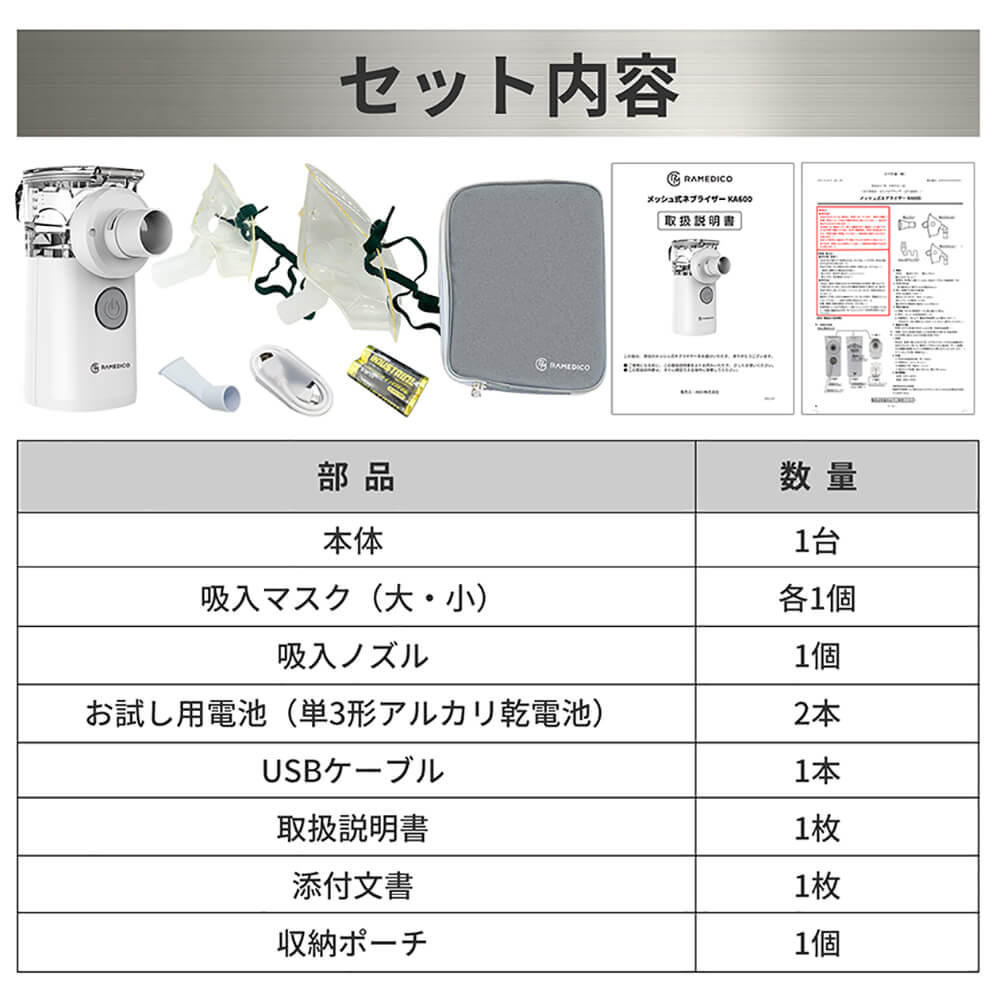 メッシュ式ネブライザー KA600 RAMEDICO 1年保証 :10001433:防災グッズ
