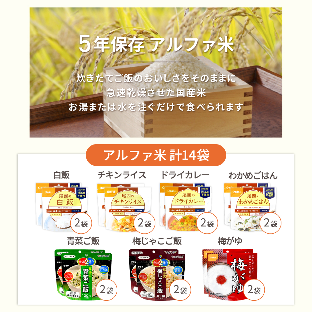 PEACEUP（ピースアップ） 非常食セット 2人用 7日分 42食 アルファ米