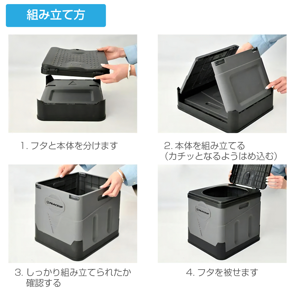 防災・アウトドアに！折りたたみ簡易トイレ7点セット PEACEUP 折りたたみ簡易トイレBOX型 ポータブル OKT-02 防災士