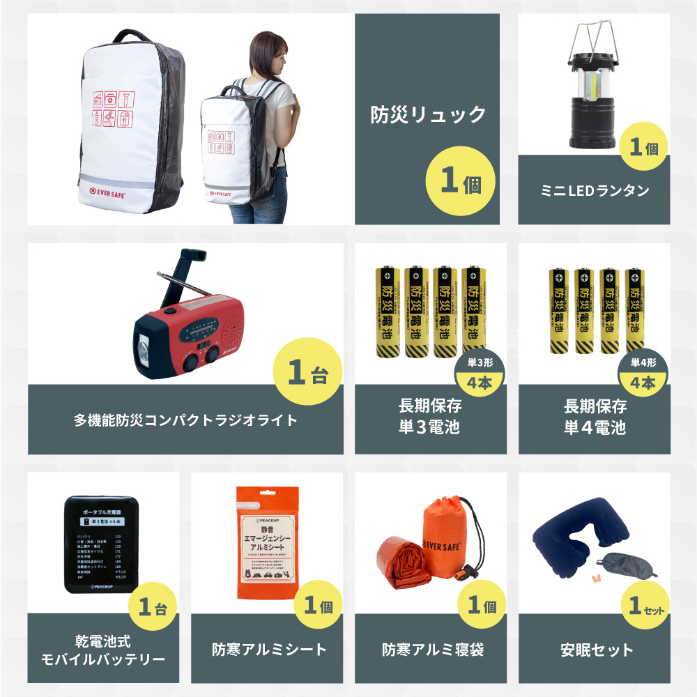EVERSAFE 女性のための防災セット 1人用 底まで開く防災リュック
