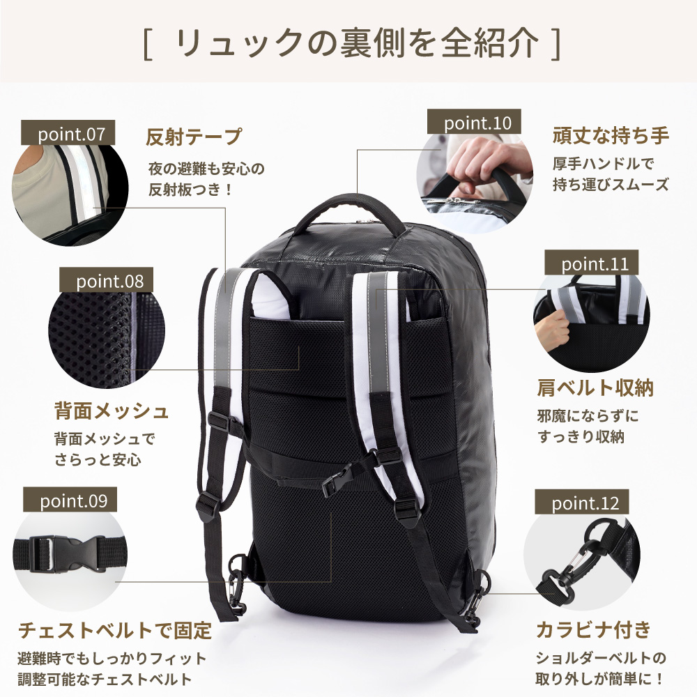 PEACEUP 防災リュック EVERSAFE オシャレで凄い 防水生地 難燃