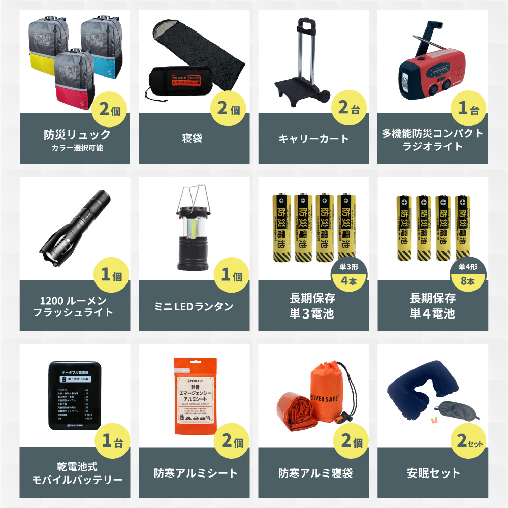 防災セット 2人用 40L ビッグリュック キャリーカート 寝袋 防災士監修 防災リュック 大容量 非常食 警戒レベル4 L4BRCRNB02 | PEACEUP | 07