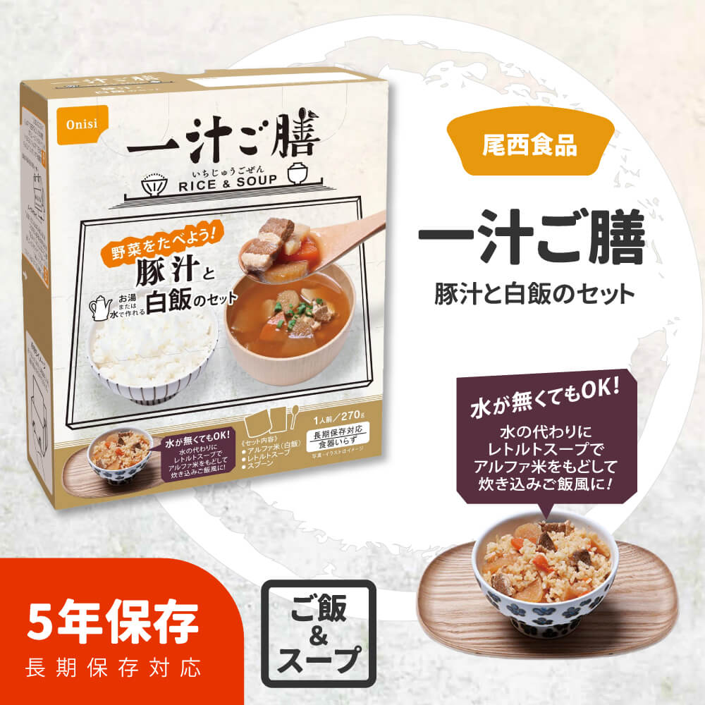 非常食 一汁ご膳 豚汁と白飯のセット 20食 ケース アルファ米 5年保存