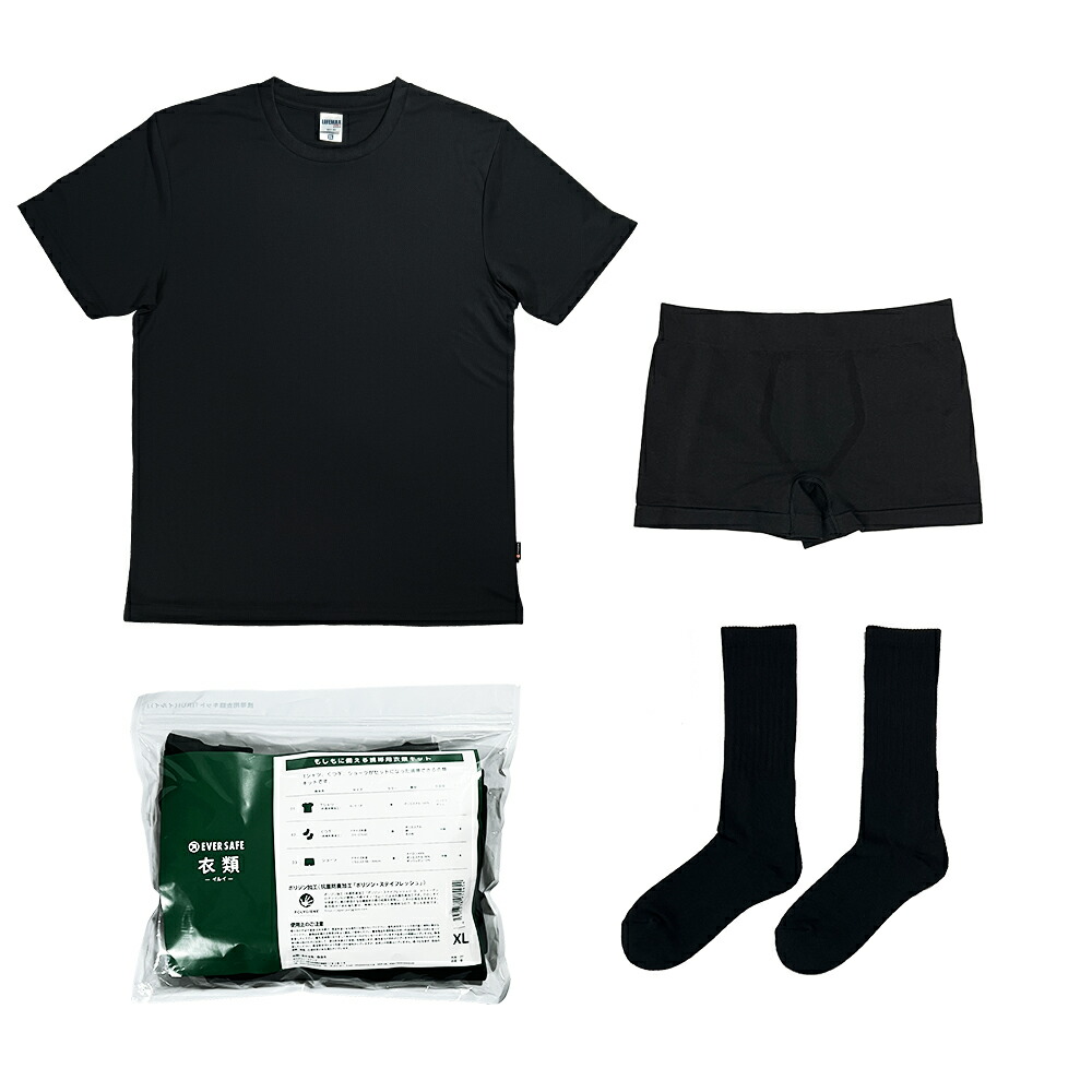 災害時 防災用 衣類キット 3点セット Tシャツ ショーツ 靴下 防臭 抗菌