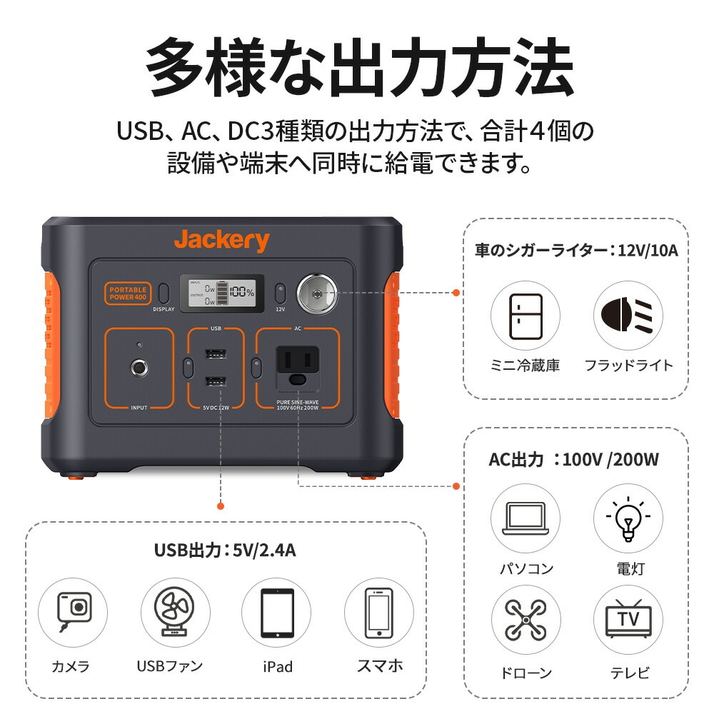 ポータブル電源 400 PTB041 Jackery 112200mAh/400Wh キャンプ 車中泊