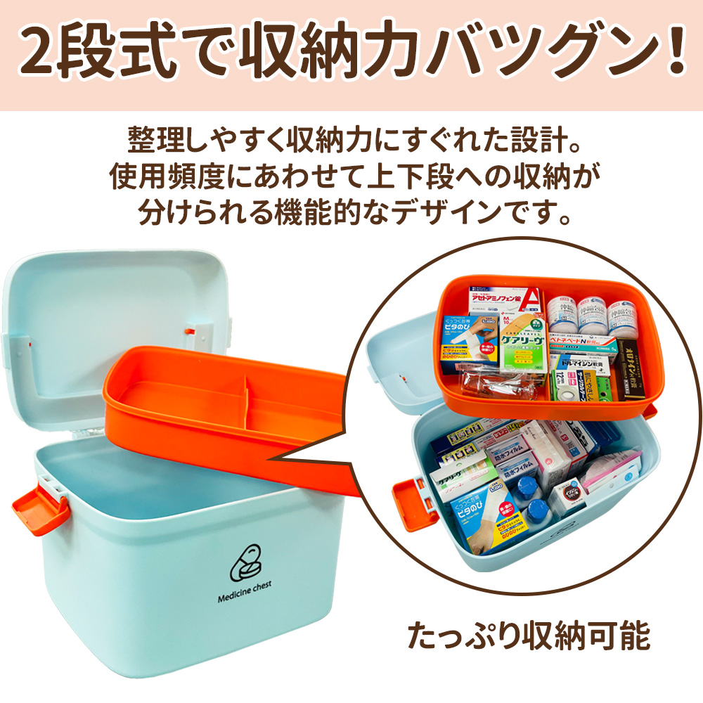 カラー救急箱 Mサイズ PKB04 トレー付き薬箱 災害備蓄品 : 防災