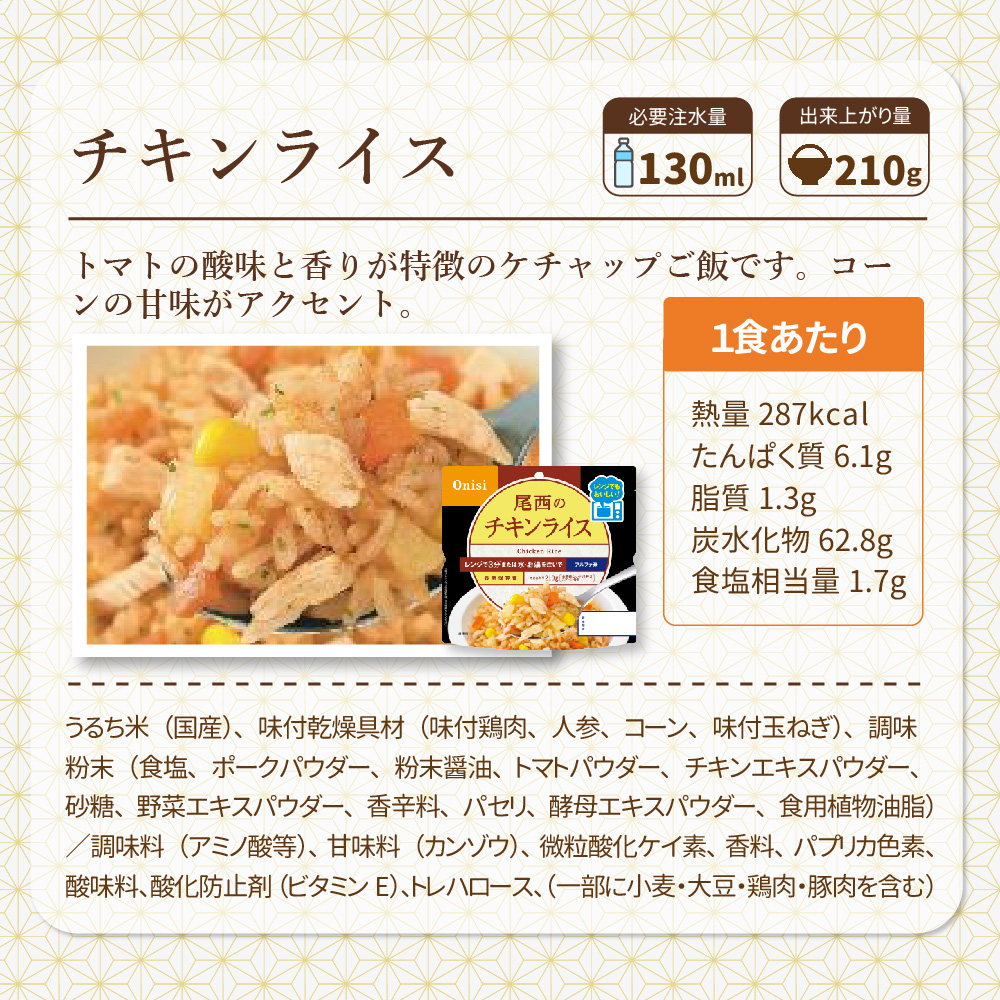 非常食 尾西のレンジ+ アルファ米 5種類×各3袋セット 15食｜safety-japan｜08