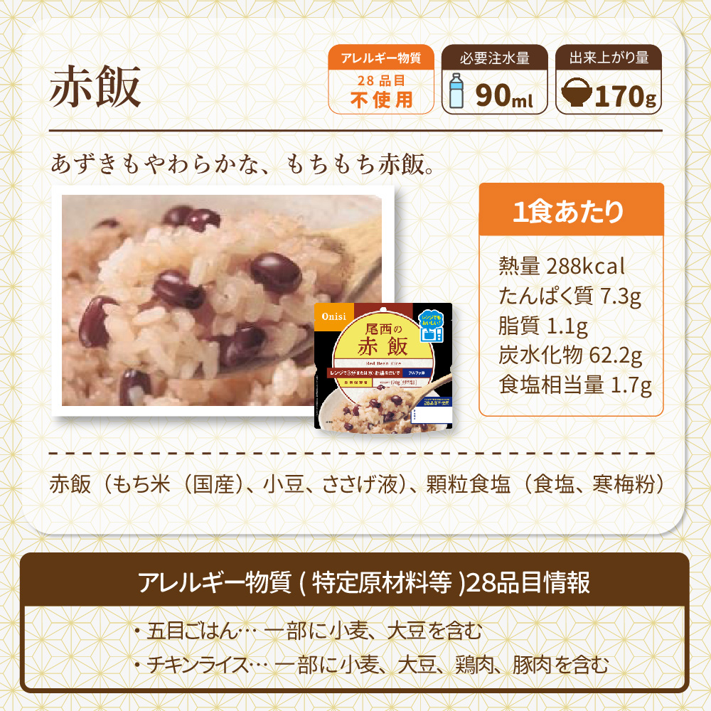 非常食 尾西のレンジ+ アルファ米 5種類×各3袋セット 15食｜safety-japan｜10