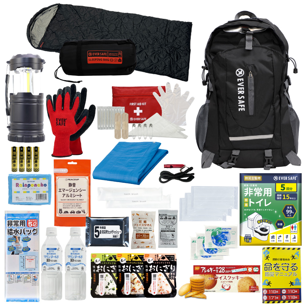 高級感 PEACEUP 防災セット 寝袋 防災リュック EVERSAFEリュック 1人用 非常用品・備品