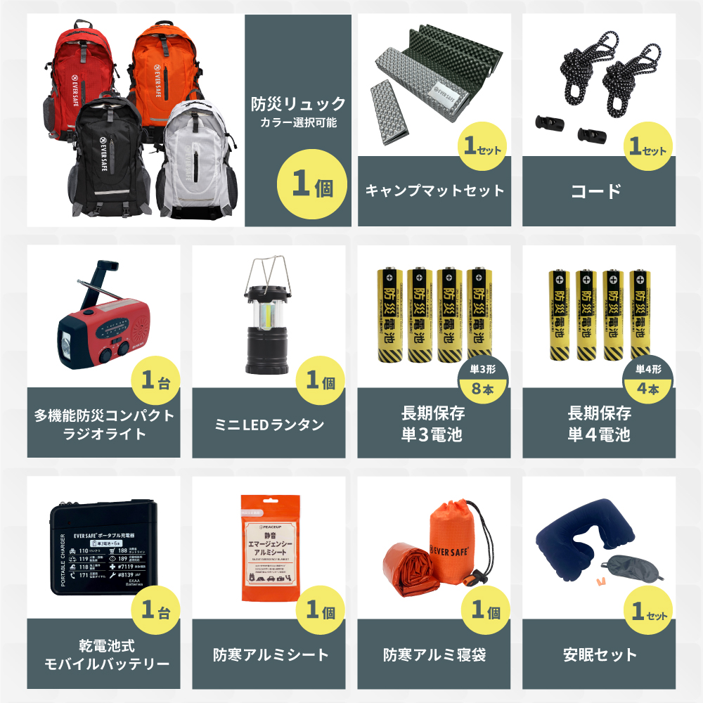 EVERSAFE 防災セット 1人用 EVERSAFEリュックマット付き 防災グッズ