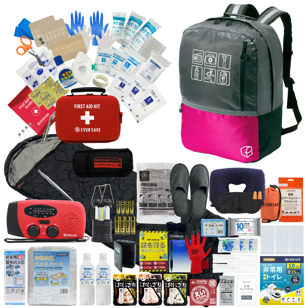 EVERSAFE 防災セット 防災グッズ 1人用 47L ビッグリュック 寝袋付き