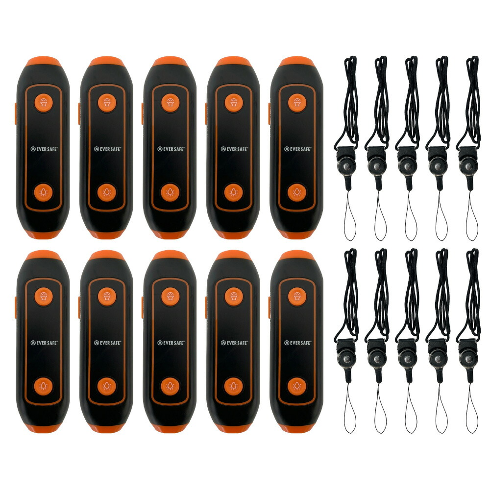 防災グッズ 電子ホイッスル ネックストラップ付き 4色 10個 笛 懐中電灯 大音量 ホイッスル 130db 警笛 アラーム LEDライト 防犯 防災 審判 軽量 電池式_2