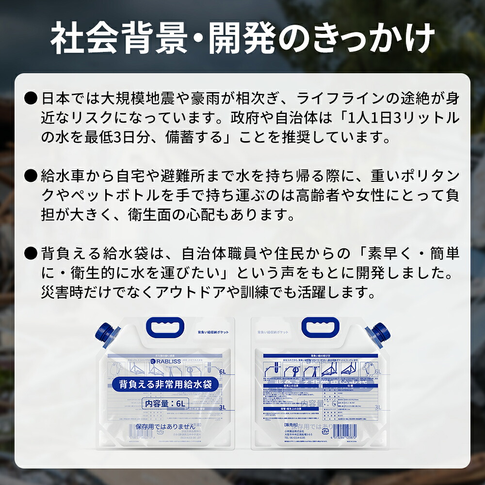 防災グッズ 背負える非常用給水袋 6L 1個 ...の詳細画像2