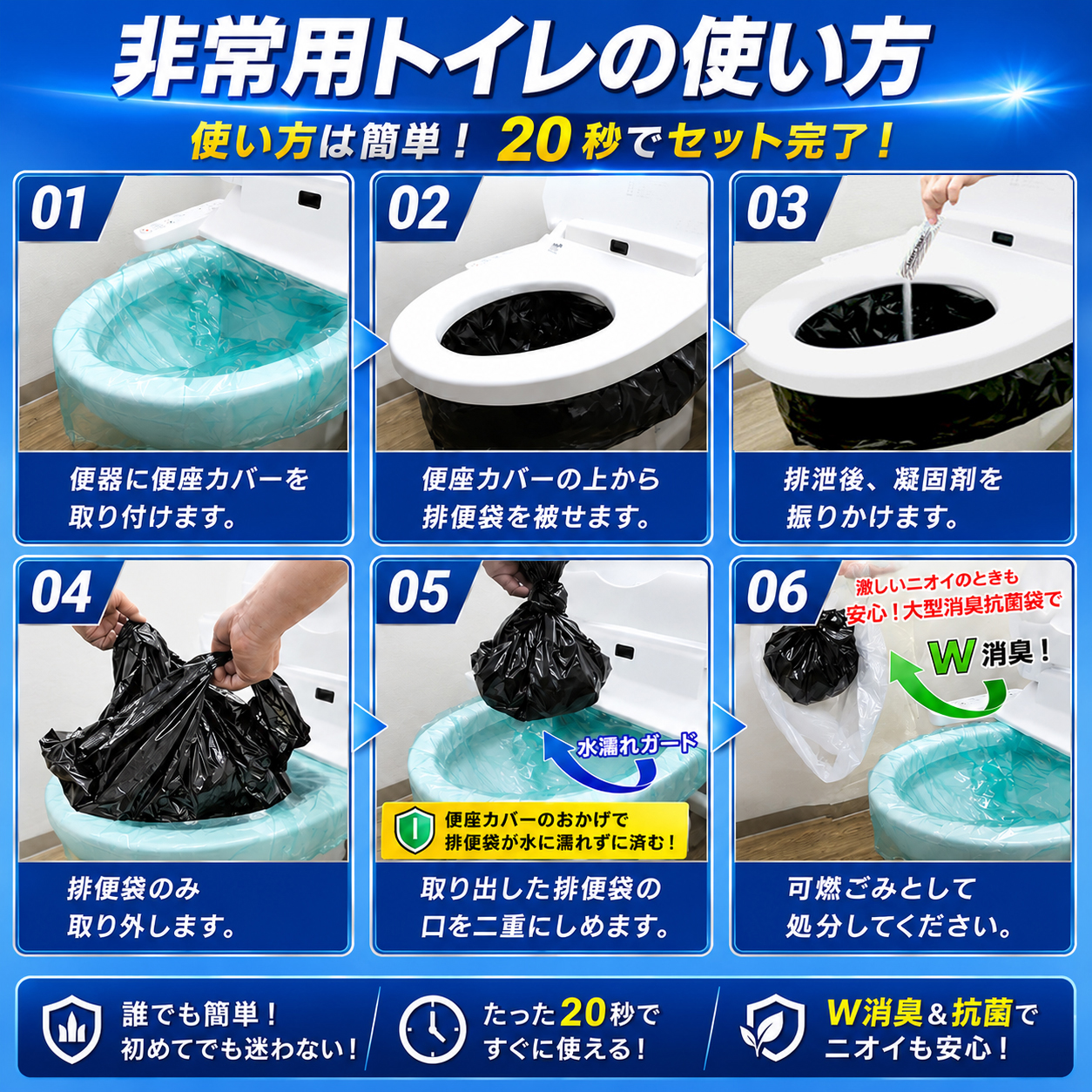 M＆T（エムアンドティー） 簡易トイレ 80回 非常用トイレ 携帯トイレ