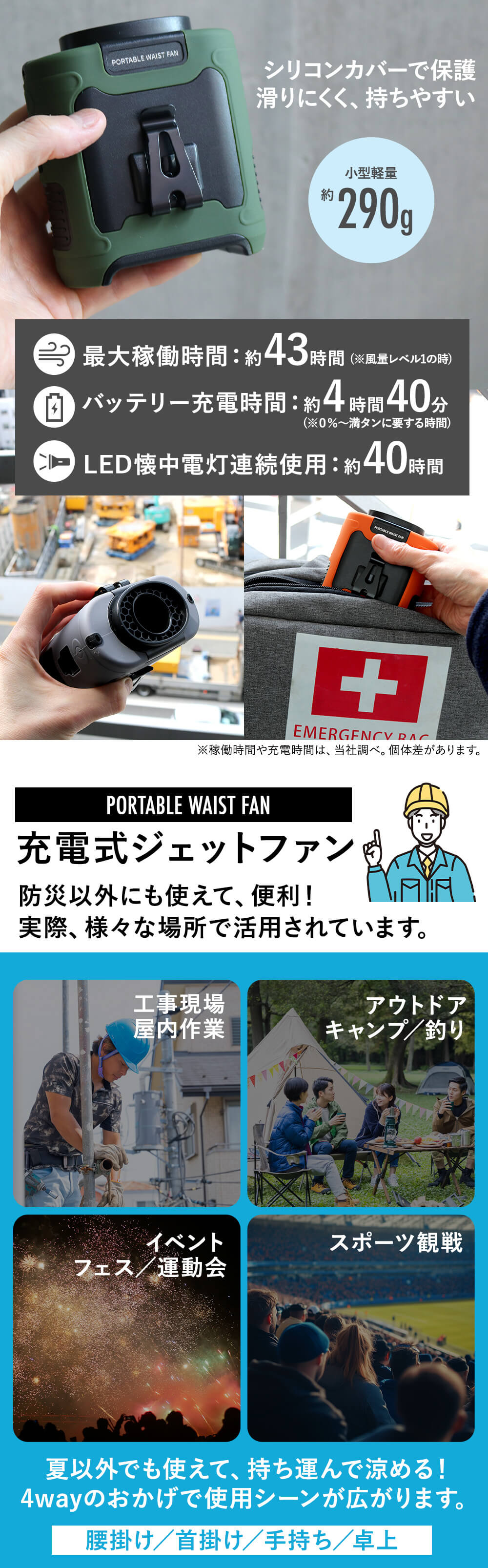 ジェットファン ベルトファン腰掛け 扇風機 コードレス 防災グッズ 