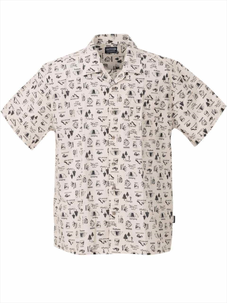 開襟シャツ メンズ 半袖 オープンカラー キャンプ CAMP 総柄 デザイン