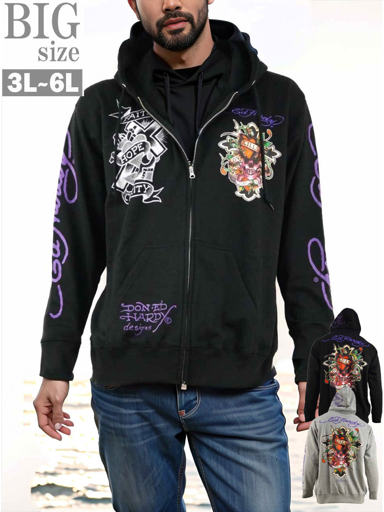 Ed Hardy フルジップパーカー M ドクロ刺繍 ブラック Ed Hardy フルジップパーカー M ドクロ刺繍 ブラック - メルカリ